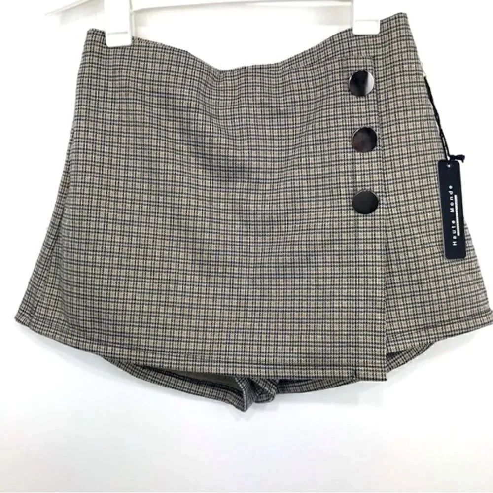 Haute Monde Tan Brown Tweed Print Mini Stretch Knit Skort